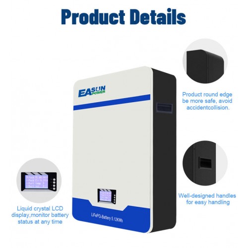 EASUN POWER Powerwall 48 В 100 Ач LiFePO4 акумулятор 5 кВт сонячна акумуляторна батарея RS485 CAN BMS 6000 циклів 10 років гарантії EASUN POWER Powerwall 48 В 100 Ач LiFePO4 акумулятор 5 кВт сонячна акумуляторна батарея RS485 CAN BMS 6000 циклів 10 років гарантії
